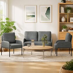 Modern 3-Piece Sofa Set Grey Living Room Furniture Indoor Seating Cushion Couch