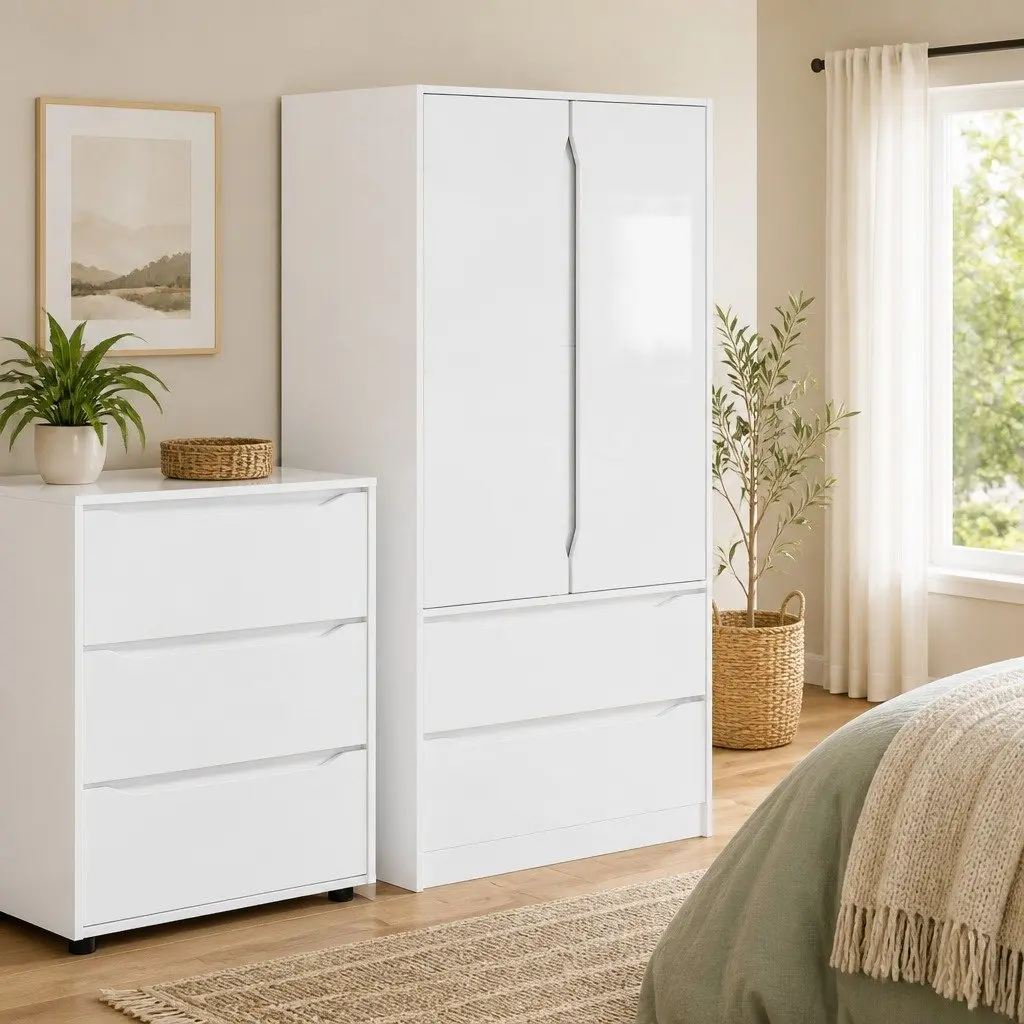 Wardrobe High Gloss White 79.5 x 49 x 156 cm Bedroom Storage Cupboard Cabinet