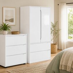 Wardrobe High Gloss White 79.5 x 49 x 156 cm Bedroom Storage Cupboard Cabinet
