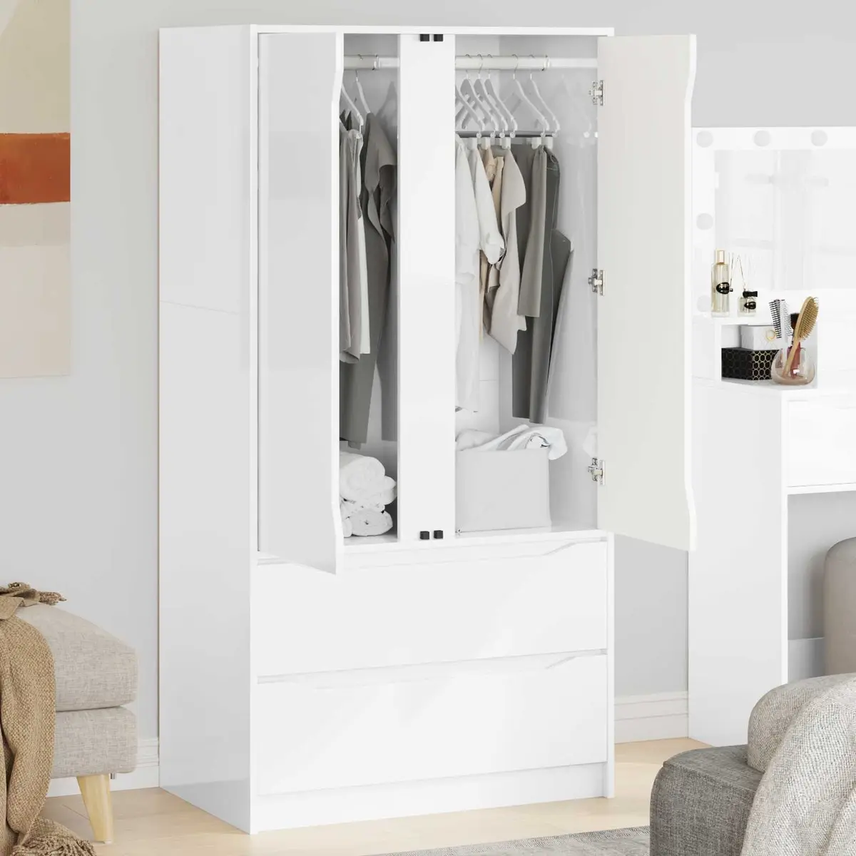 Wardrobe High Gloss White Engineered Wood 79.5 x 49 x 156 cm Bedroom Storage Cupboard Cabinet