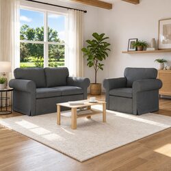 Sofa Set 2 Piece Modern Grey Fabric Living Room Furniture Contemporary Design