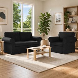 2 Piece Modular Sofa Set Black Contemporary Living Room Seating Fabric Couch