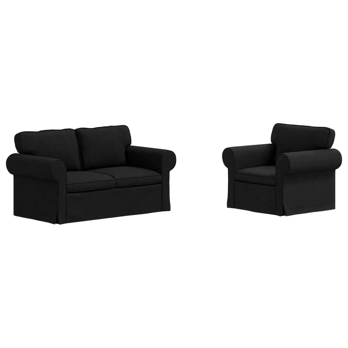 2 Piece Modular Sofa Set Black Fabric Contemporary Living Room Seating