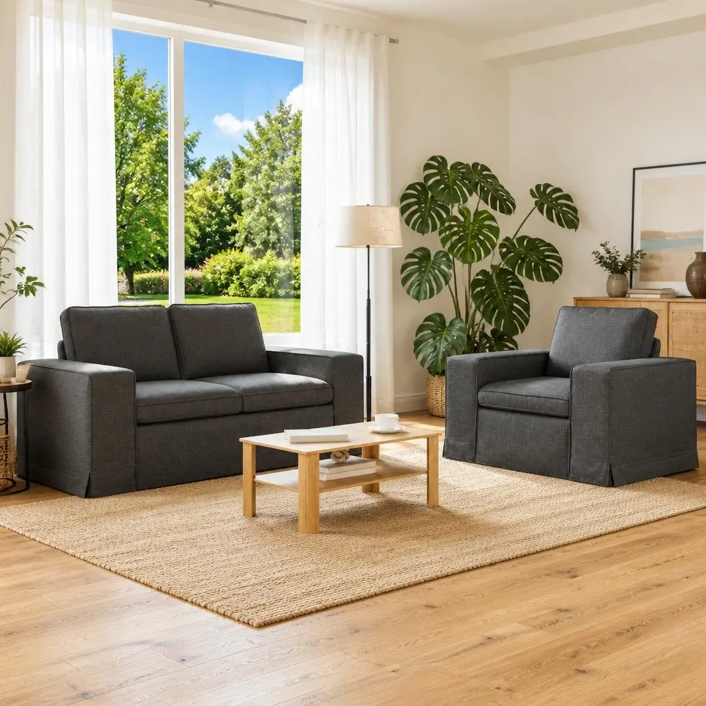 Sofa Set Modular Sectional 2 Piece Grey Fabric Couch Living Room Furniture