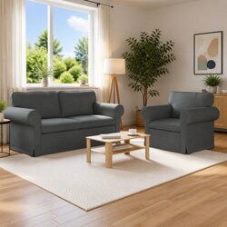 2-Piece Sofa Set Grey Fabric Modular Living Room Furniture Contemporary Design