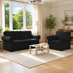 2-Piece Modular Sofa Set Black Fabric Living Room Furniture Contemporary Design