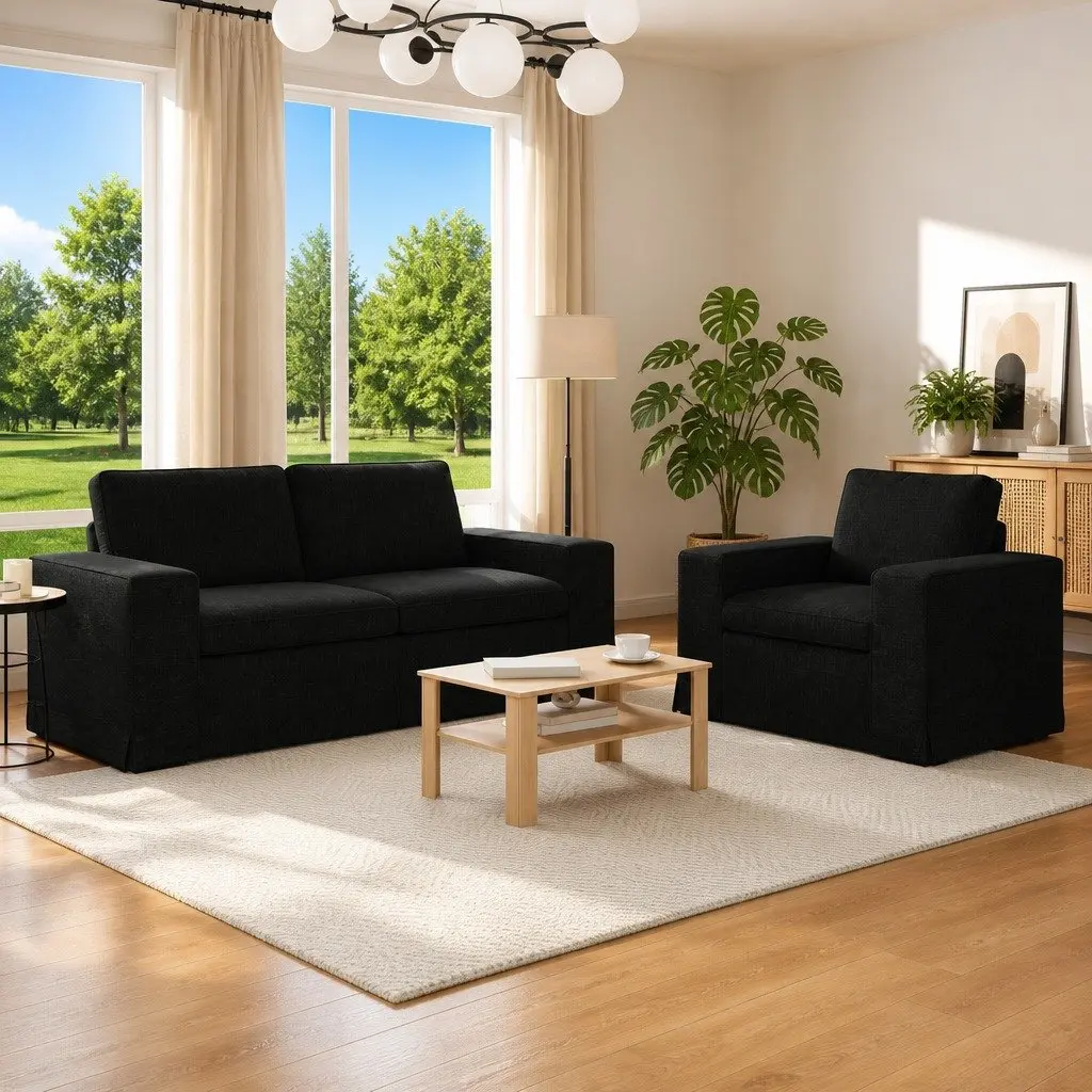 Sofa Set Modular Sectional Fabric Couch 2 Piece Black