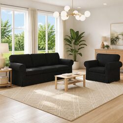 2-Piece Black Fabric Sofa Set Modular Living Room Furniture Contemporary Design