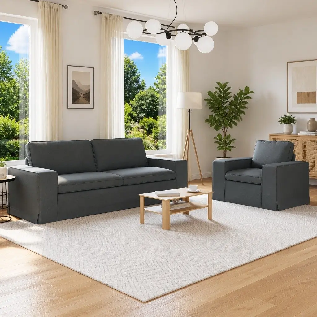 Sofa Set 2 pcs Dark Grey Fabric Modular Lounge Couch Living Room Furniture