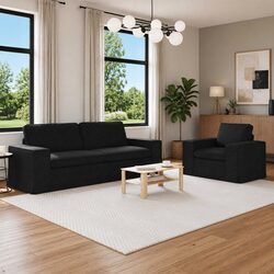 Sofa Set 2 pcs Black Modular Sectional Lounge Couch Living Room Furniture 222cm