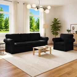 Sofa Set 2 Pieces Black Modular Living Room Furniture Contemporary Design 245cm