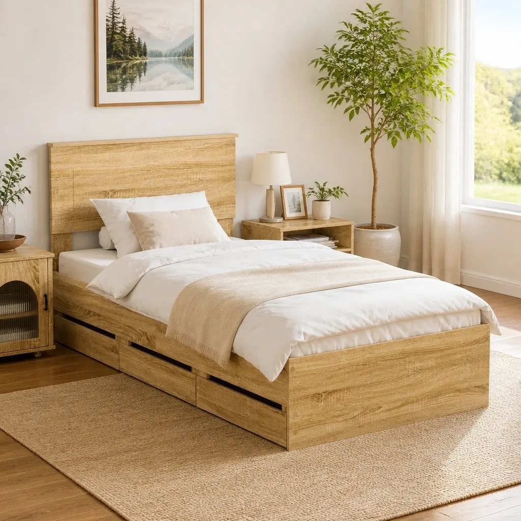 Bed Frame with Storage Drawer Engineered Wood 90 x 190 cm Sonoma Oak