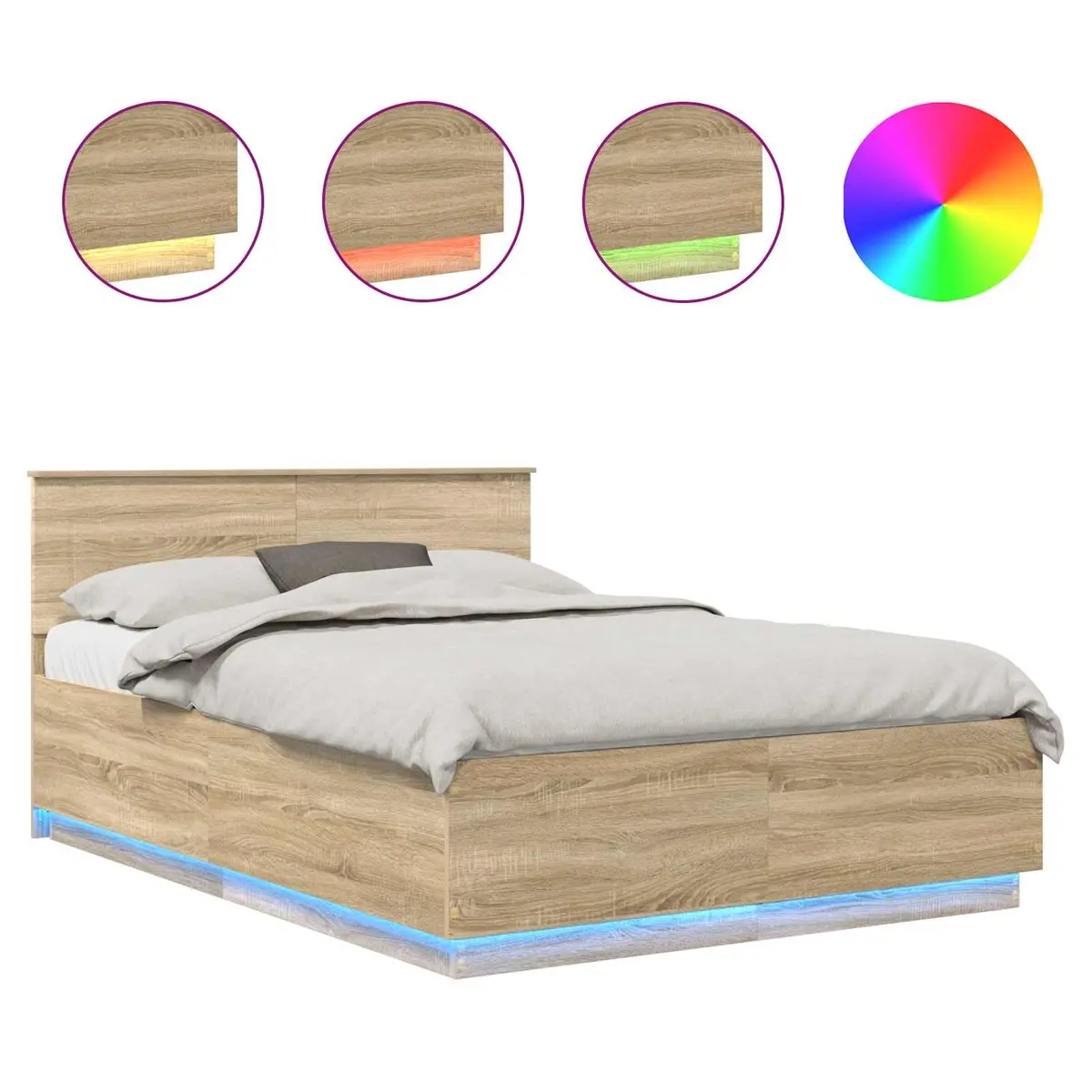Bed Frame Adjustable Headboard 150x200cm Brown Engineered Wood LED Lights USB