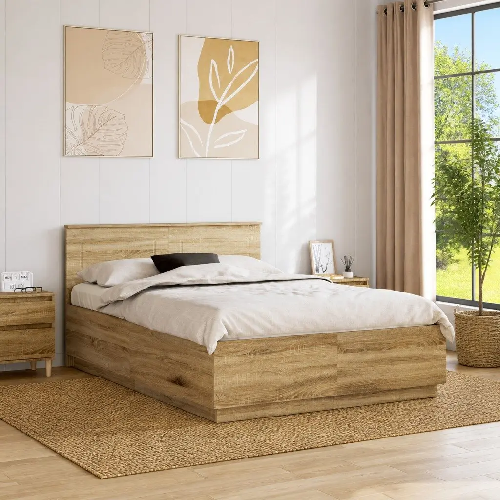 Bed Frame Modern Wall-Mounted Headboard 150 x 200 cm Brown Engineered Wood