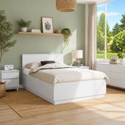 Bed Frame with Wall-Mounted Headboard White 135 x 190 cm Modern Bedroom