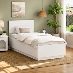 Bed Frame with Wall-Mounted Headboard White 90 x 190 cm Modern Minimalist