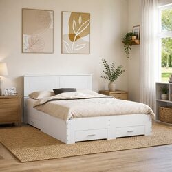 Bed Frame with Headboard White 150 x 200 cm Modern Storage Bedroom Furniture