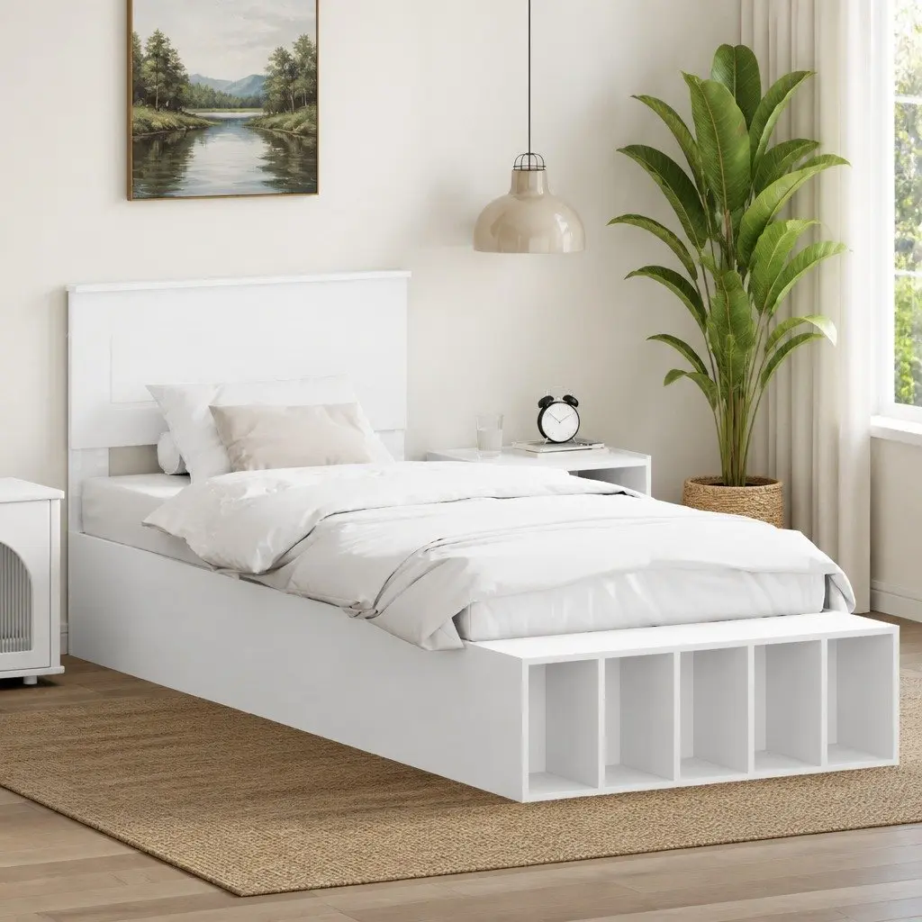 Bed Frame with Storage Headboard Adjustable Footboard 90 x 190 cm White