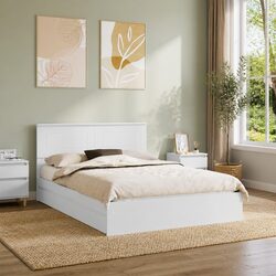 Storage Bed with Headboard White 150 x 200 cm Modern Bedroom Furniture Frame