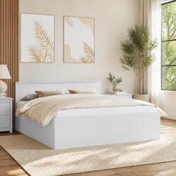 Bed Frame with Headboard White 180 x 200 cm Modern Bedroom Furniture Wood