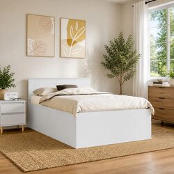 Bed Frame with Headboard White 135 x 190 cm Modern Bedroom Furniture
