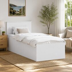 Bed Frame with Headboard White 90 x 190 cm Modern Bedroom Engineered Wood
