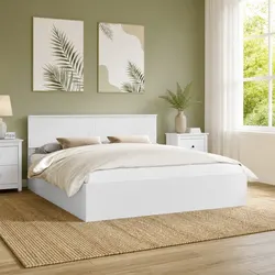 Bed Frame with Headboard White 180 x 200 cm Modern Engineered Wood Platform