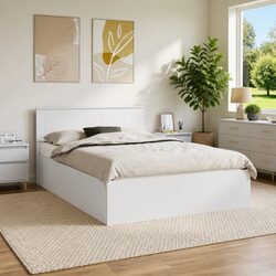 Bed Frame with Headboard White 150 x 200 cm Modern Bedroom Furniture Platform