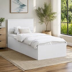Bed Frame with Headboard White 90 x 190 cm Modern Platform Base Slatted