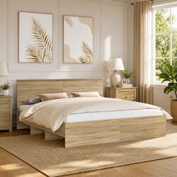 Bed Frame 180 x 200 cm Modern Bedroom Furniture Engineered Wood with Headboard