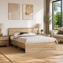 Bed Frame 150 x 200 cm Modern Engineered Wood with Headboard Brown Bedroom