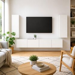 TV Wall Cabinet Set 4 Pcs White Wall-Mounted Storage Entertainment Media Unit