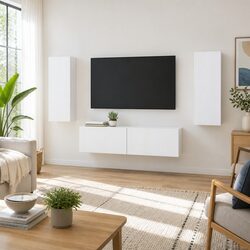 Wall-mounted TV Cabinet Set 2 Pieces White Modern Living Room Storage Unit