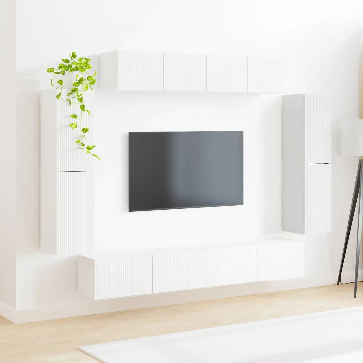 TV Cabinet Wall Mounted 8 Piece White Media Unit Storage for Living Room