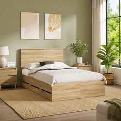 Bed Frame with Storage Drawer Sonoma Oak 135 x 190 cm Engineered Wood Modern
