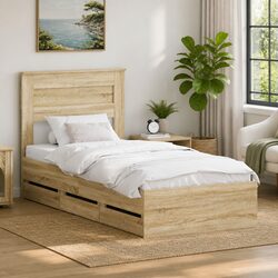 Bed Frame with Storage Drawer Sonoma Oak 90 x 190 cm Engineered Wood Modern