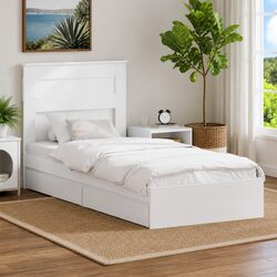 Storage Bed Frame with Headboard White 90 x 190 cm Modern Bedroom Furniture