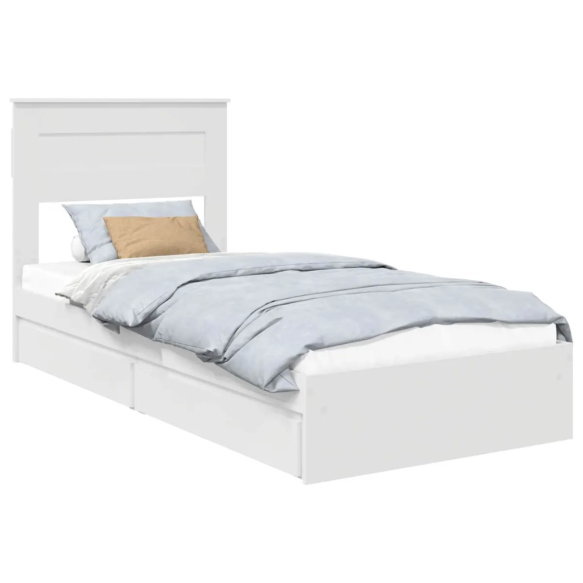 Storage Bed Frame with Drawer 90 x 190 cm White Engineered Wood