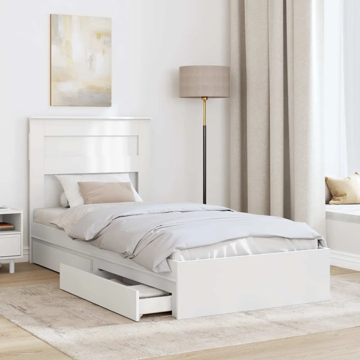 Storage Bed Frame with Drawer 90 x 190 cm White Engineered Wood