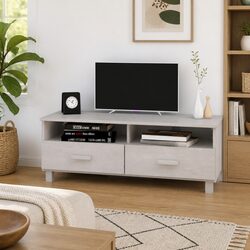 White Wooden TV Cabinet with Sliding Drawers Storage Compartments Living Room