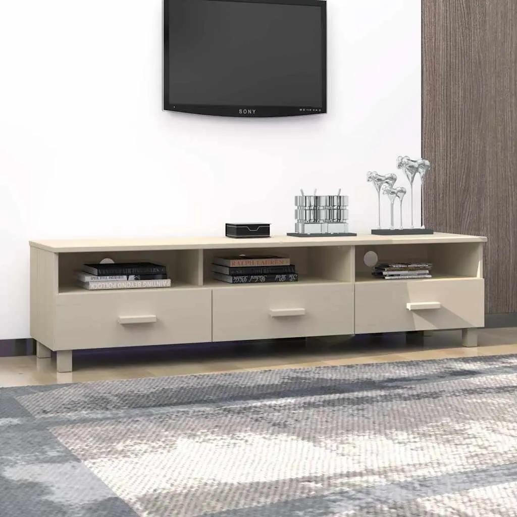 TV Cabinet Solid Wood Pine Brown Storage Unit with Sliding Drawers and Compartments