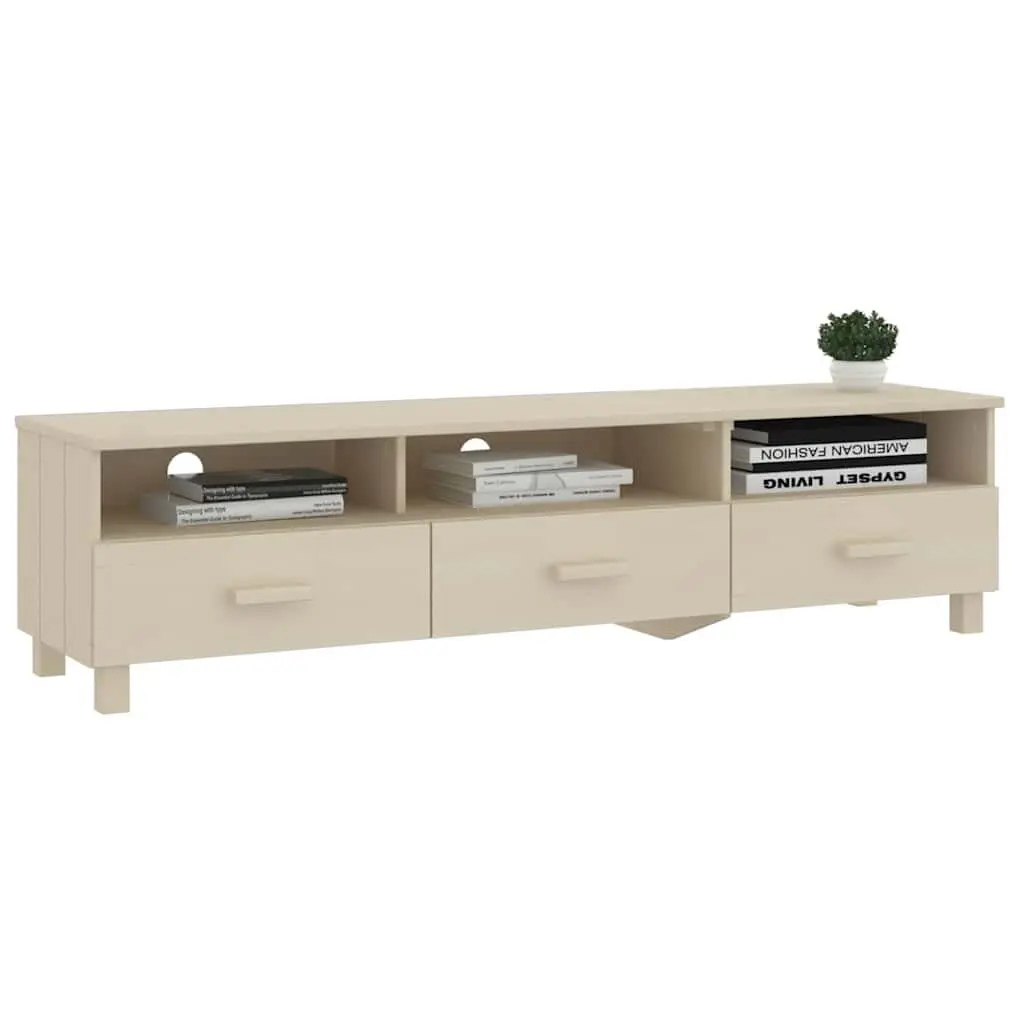 TV Cabinet Solid Wood Pine Brown Storage Unit with Sliding Drawers and Compartments