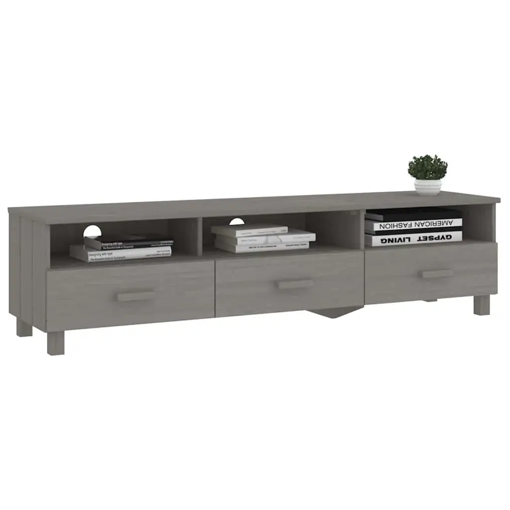 TV Cabinet Grey Solid Wood Pine Storage Unit 158cm with Sliding Drawers and Compartments