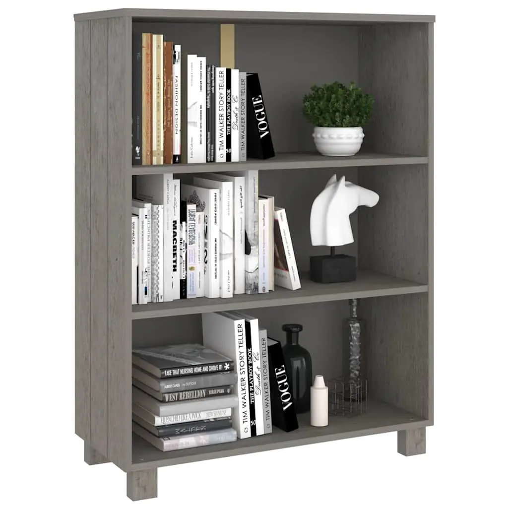 Book Cabinet Solid Pinewood 3-Shelf Storage Unit 85x35x112cm Light Grey