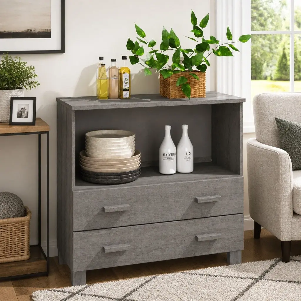 Wooden Sideboard Storage Cabinet with Drawers Compartment Light Grey