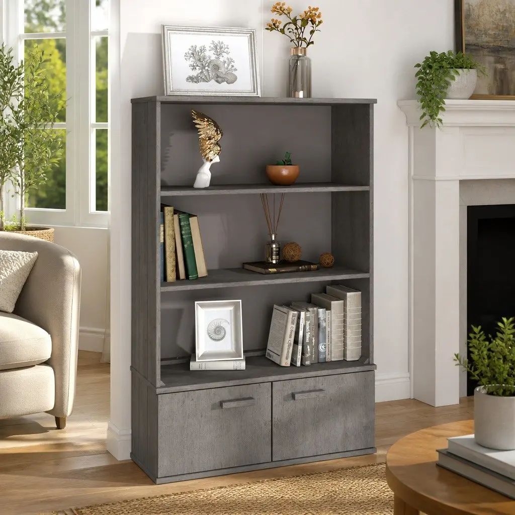 Highboard Top Light Grey Solid Pine Wood 85x35x100cm Sideboard Cabinet Topper