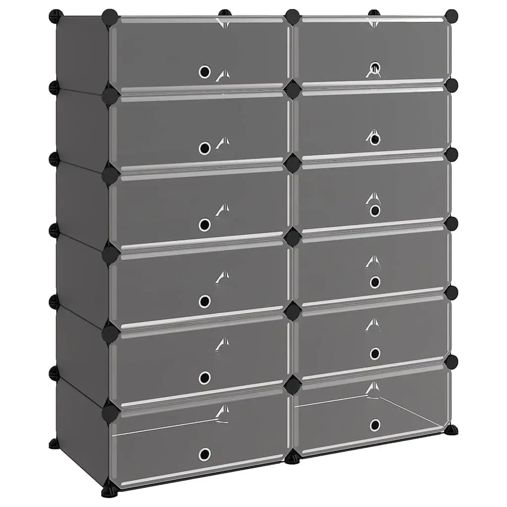 Shoe Rack Black Storage Organiser 94.5x36.5x106cm PP Plastic Panels Steel Frame