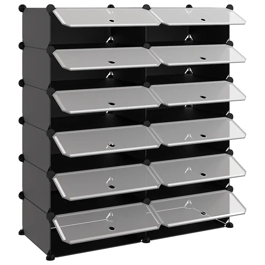 Shoe Rack Black Storage Organiser 94.5x36.5x106cm PP Plastic Panels Steel Frame