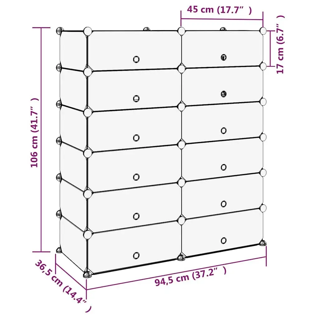 Shoe Rack Black Storage Organiser 94.5x36.5x106cm PP Plastic Panels Steel Frame