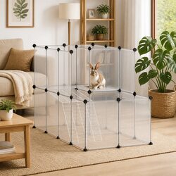Small Animal Cage Transparent Enclosure with Platform Ladder PP Steel Frame